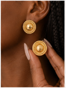 Vintage Button Gold Earrings